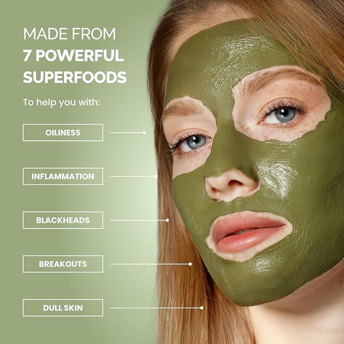 PLANTIFIQUE Korean Skincare Clay Mask β Hydrating Mud Mask with Avocado & Superfoods, Dermatologist-Tested for Face & Body β Vegan, 3.4 Oz/100ml