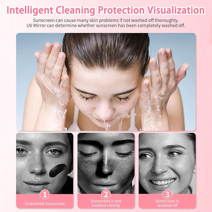 DESCHEN 2500mAh Rechargeable UV Camera UV Mirror for Sunscreen Test, 4 Inch Portable Double-Sided Travel Smart UV Lens Compact Detection Makeup Sunscreen Testing Camera Mirror, Skin Sun Protection