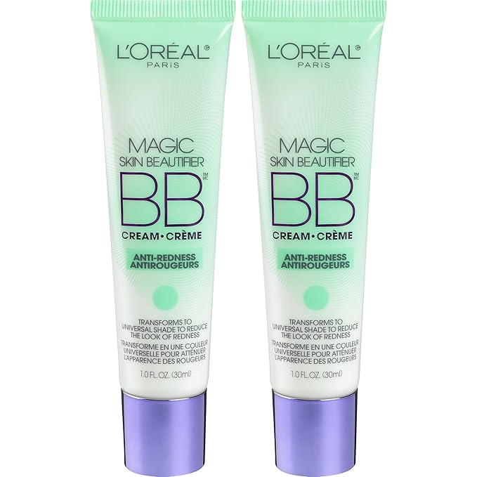 L'OrΓ©al Paris Makeup Magic Skin Beautifier BB Cream Tinted Moisturizer, Anti-Redness, 1 fl oz, 2 Count