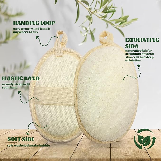 loofah exfoliating Body Scrubber, Perfect loofah Sponge for Men and Women use in Shower, Shower loofah (4 Packs) Made with Natural loofah, Shower Scrubber for Body, White