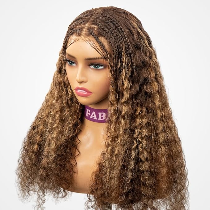 Ombre Braided Wigs for Black Women 200% Density Glueless Wigs Human Hair Pre Plucked Pre Cut 9x6 Blonde Highlight Lace Front Wig Deep Wave Human HairοΌ4/27 Coloured CurlyοΌ17inch