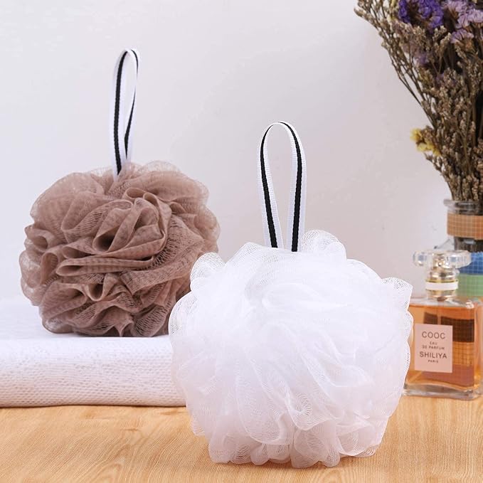 Tbestmax 4 pcs Bath Loofah Shower Sponge Pouf for Body Scrubber Exfoliator Scrubber Ball