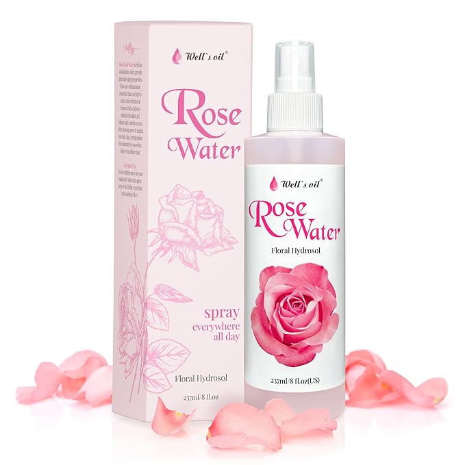 Well's Oil Rosewater Mist Spray (8 Fl oz) β Hydrates, Soothes & Refreshes | 100% Natural | No Chemical | for All Skin and Hair Types