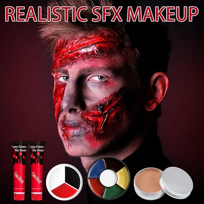 Kaynest Fake Blood Scar Wax SFX Makeup Kit - Fake Wound Modeling Scar Wax for Halloween Face Paint Stage Monster Zombie Vampire Special Effects Kit