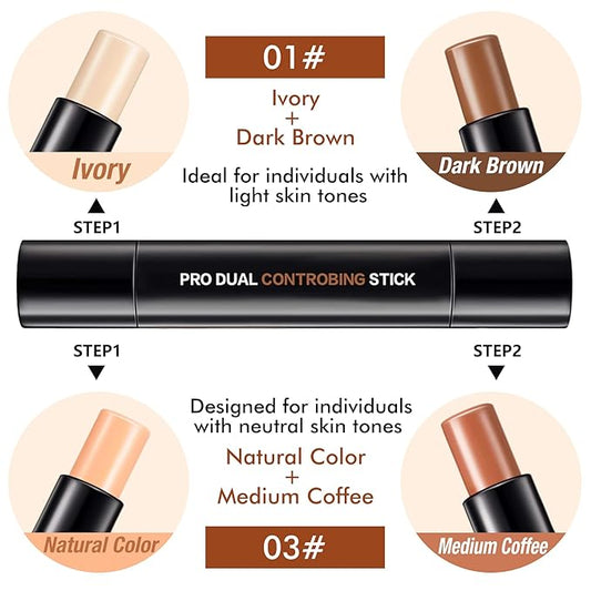 4 Colors Cream Contour, Stick Palette, Contouring Concealer, Stick Primer, Face Makeup Kit for Beginners, Cream Concealer and Highlight Stick(#1+3)