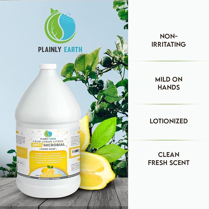Antimicrobial Liquid Hand Soap (1 US Gallon) - Antibacterial Soap Refill - Hand Soap Refill Bottle - Cruelty Free Moisturizing Soap, Calm Lemon Citrus