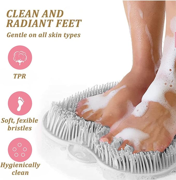 YVPSI Shower Foot & Back Scrubber, Wall Mounted Massage Pad, Silicone Bath Massage Cushion Brush with Suction Cups for Body Scrubber Improve Foot Circulation & Soothes Tired Feet (Grey)