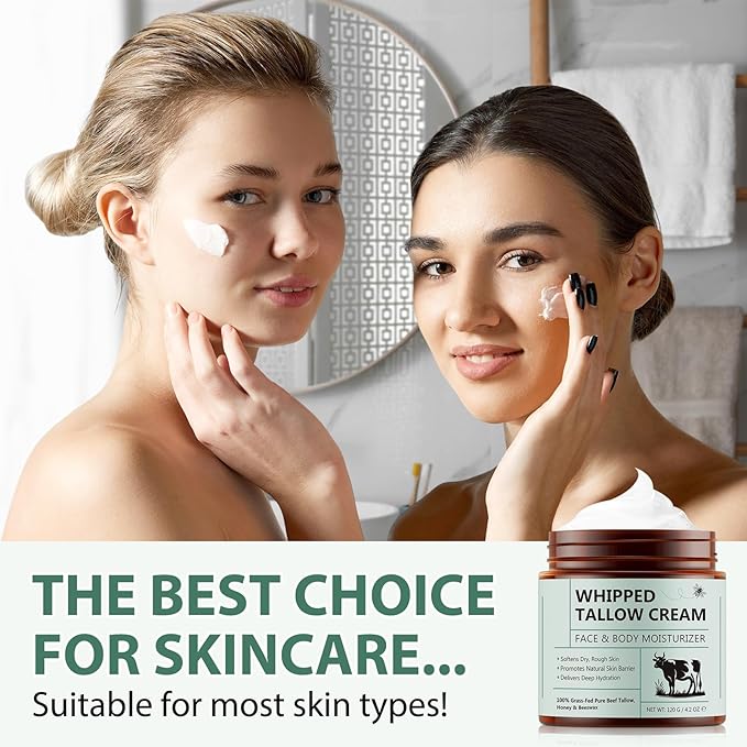 Beef Tallow for Skin, 100% Tallow and Honey Balm, Beef Tallow Moisturizer for Face, Deeply Moisturizing for Face & Body, Unscented Fast Absorption-4.2 Oz