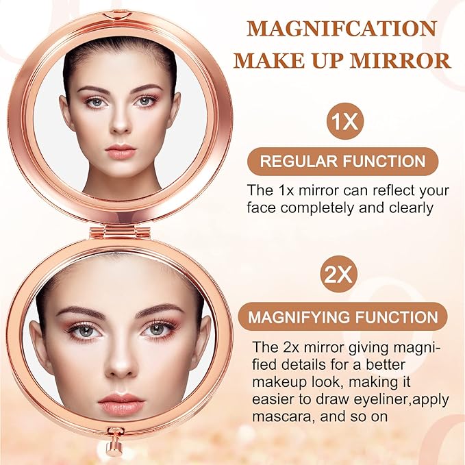 Cindeer 45 Pcs Small Compact Mirror Folding Pocket Makeup Round Hand Held Cosmetic Magnifying Compact Rhinestone Mirror with 1X/2X Magnification for Women Girls Travel (Modern Colors)