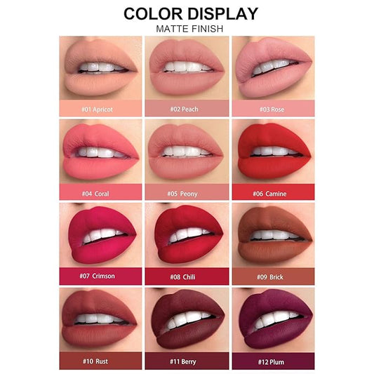 12 Colors Matte Lipstick Pen Lip Liner Pencil Set Waterproof Matte Lip Crayon Non-sticky Long-lasting Wear with Built-in Sharpener