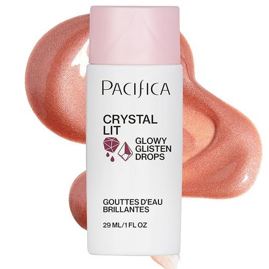 Pacifica Crystal Lit Glowy Glisten Drops β Face Makeup - Shimmery Multi-Use Liquid Blush/Highlighter for Radiant, Dewy Cheeks Luminous Glow Clean Beauty Vegan & Cruelty-Free Dermatologist Tested