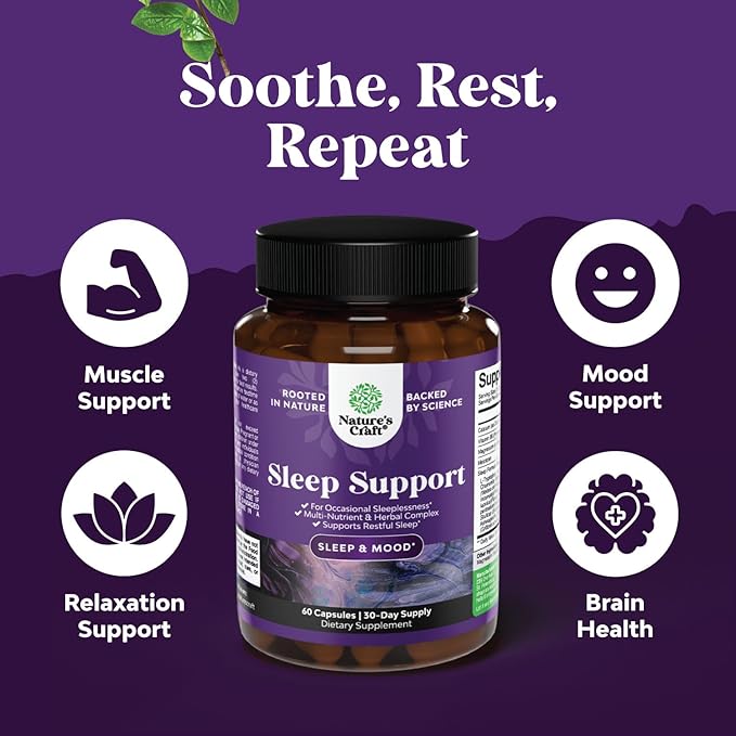 Natural Refreshing Sleep Formula - Supports Healthy Rest - Non Addictive Supplement - Magnesium L-Theanine GABA - Purest Herbal Ingredients
