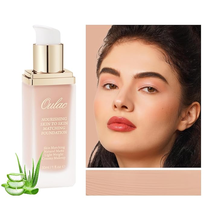 Oulac Foundation Make Up, Skincare Infused With Aloe Leaf And Vitamin E, Medium to High Coverage Liquid Foundation, Foundation Vegan 30ml, ShadeοΌNude 05