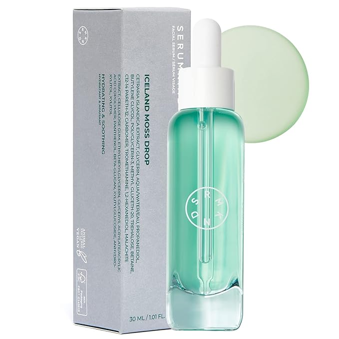 SERUMKIND Iceland Moss Serum - Soothing and Moisturizing Korean Face Serum 1.01 fl.oz. β Malachite, and Beta Glucan β Moisturize Flaky Skin - Vegan, Cruelty-Free, Unscented