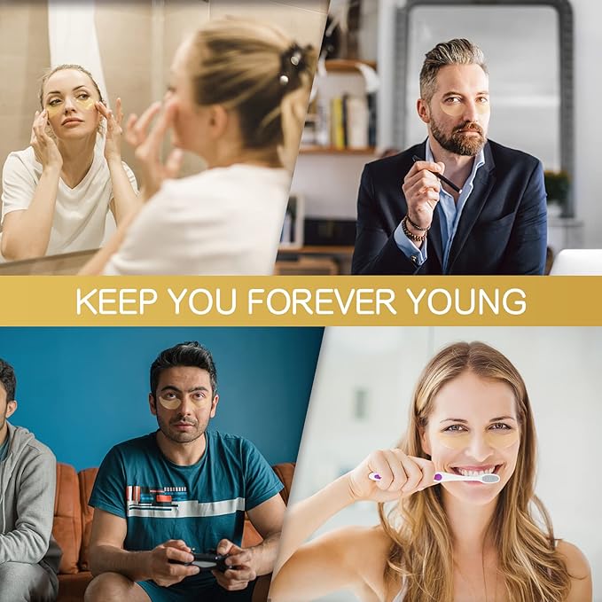 24K Gold Under Eye Mask Patches for Puffy Eyes and Dark Circles, Hydrating, Anti Wrinkles, 60 pcs