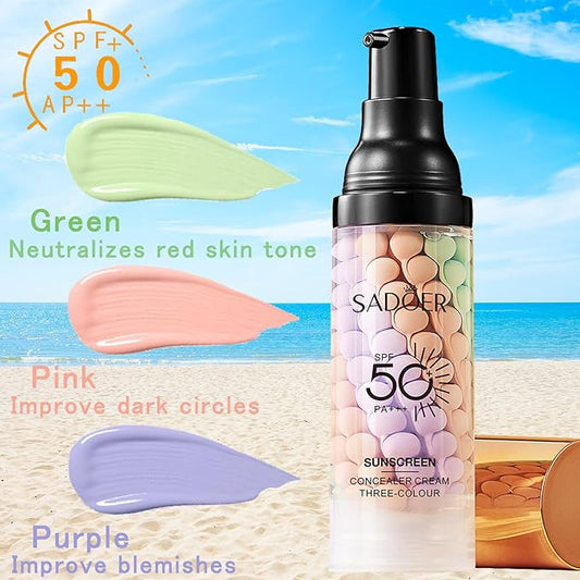 3 In 1 Primer for Face Before Makeup, Color Corrector SPF 50 Sunscreen Isolation Cream, Refreshing Moisturizing Makeup Primer One Step, Oil Control Skin Tint Corrector
