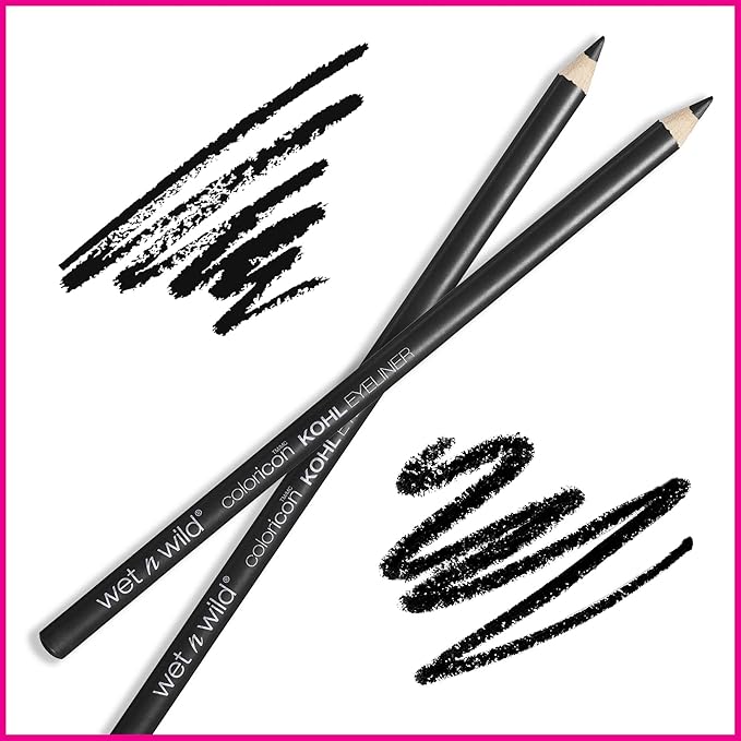 wet n wild Color Icon Kohl Eyeliner Pencil Black, Long Lasting, Highly Pigmented, No Smudging, Smooth Soft Gliding, Eye Liner Makeup, Baby's Got Black (Pack of 5)