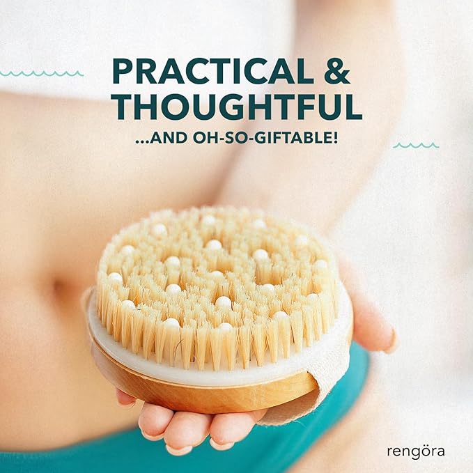 Dry Body Brush for Exfoliating - Natural Bamboo Skin Scrubber with Premium Bristles, Lymphatic Dry Brushing Body Brush for Showering, Exfoliating Tool Skin Renewal, Armpit Scrubber, Sauna Accessories