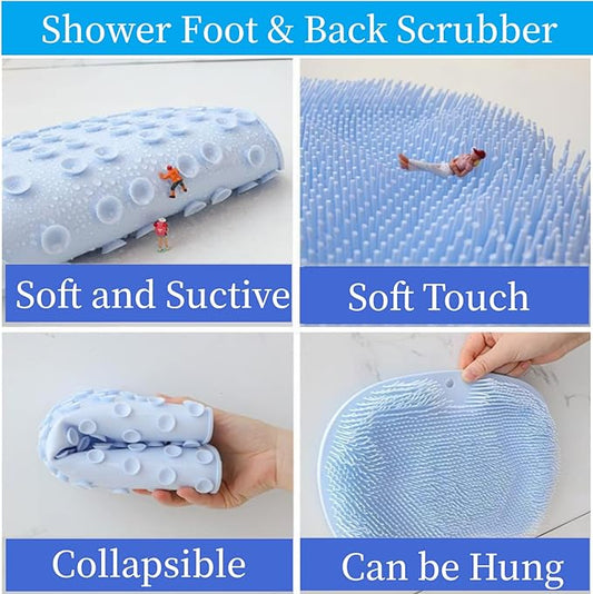 YVPSI Shower Foot & Back Scrubber, Wall Mounted Massage Pad, Silicone Bath Massage Cushion Brush with Suction Cups for Body Scrubber Improve Foot Circulation & Soothes Tired Feet (Blue)