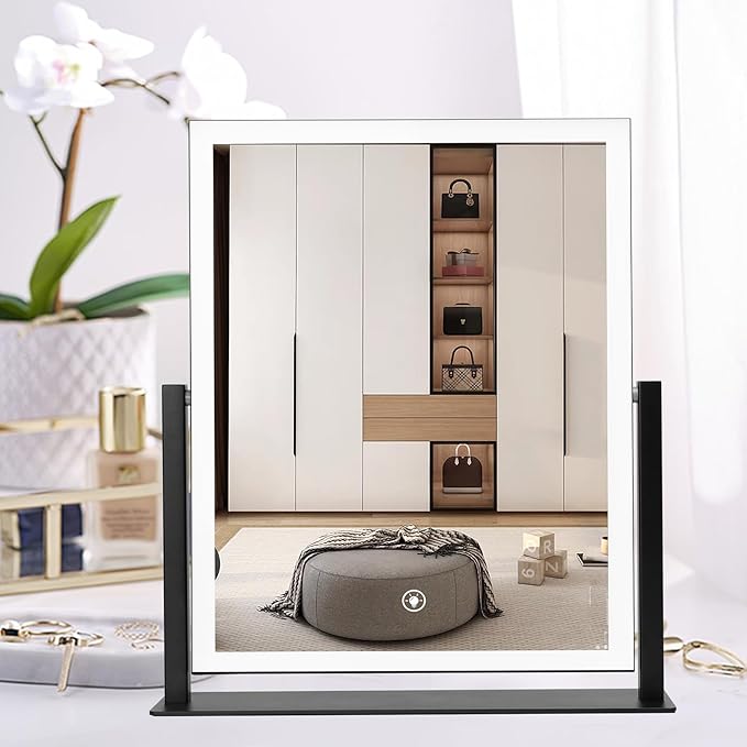 15.75x13 Black LED Vanity Mirror with Lights Desktop Makeup Mirror,3 Color Modes,Dimmable Touch Control, 360Β° Rotation,Lighted Cosmetic Mirror, for Teen Girls