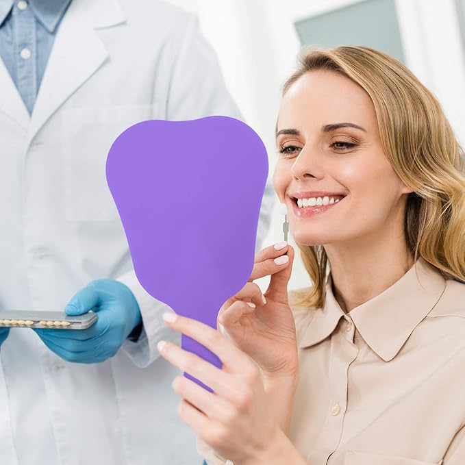 Annhua Tooth Shaped Mirror Hand Held Face Mirror Cute, Handheld Mirrors with Handle Purple Small Makeup Shower Mirror, Used for Salon|Barber|Dentist Clinic|Hairdressing