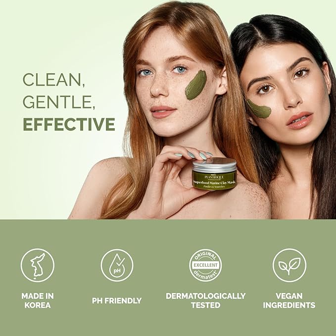 PLANTIFIQUE Korean Skincare Clay Mask β Hydrating Mud Mask with Avocado & Superfoods, Dermatologist-Tested for Face & Body β Vegan, 3.4 Oz/100ml