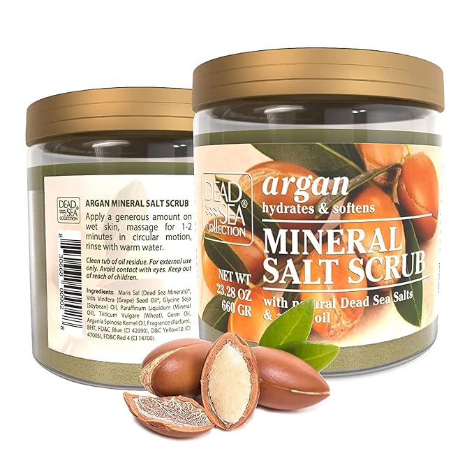 Dead Sea Collection Argan Salt Scrub β Exfoliating Body Scrub for Women β Moisturizing and Nourishing Skin β with Pure Oils and Dead Sea Minerals (23.28 Oz)