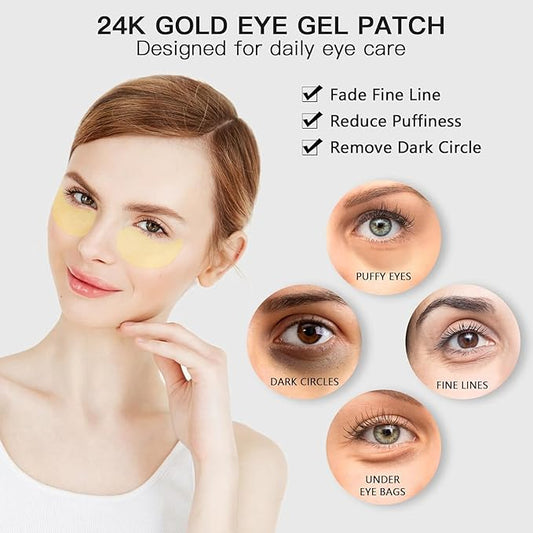 24K Gold Under Eye Patches - 60 Pcs Eye Masks for Dark Circles Puffiness - Skin Care with Collagen Hyaluronic Acid - Anti-Aging & Rejuvenating Hydrogel Eye Patch