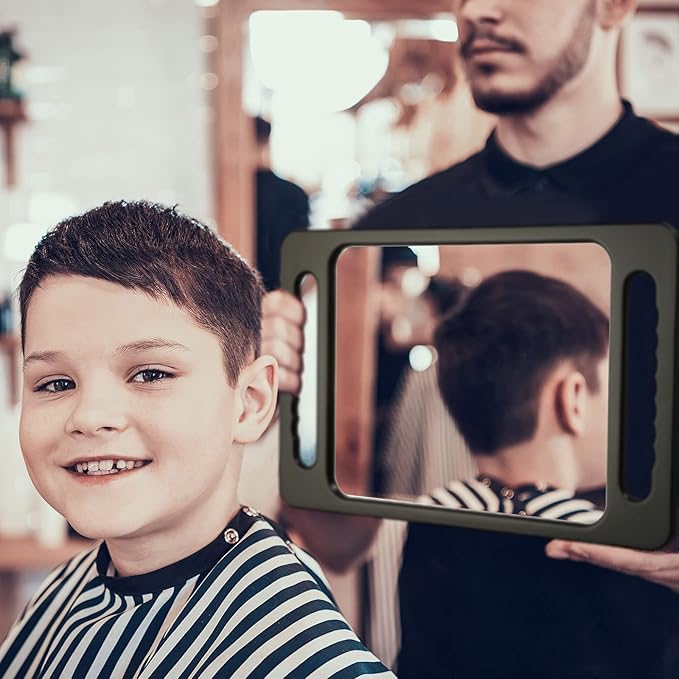 Kigley 2 Pcs Large Hand Mirror with Double Handle Barber Mirror Unbreakable Rectangular Hand Held Hair Salon Equipment Hairstylist and Barber Accessories, Black, 15.75 x 9.84 Inches/ 40 x 25 cm