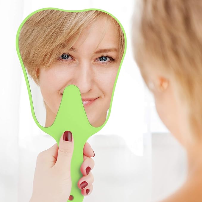 Annhua Hand Mirror Small Face Mirrors, Handheld Mirrors with Handle Tooth Shaped Mirror Tool for Dentist Clinic, Barber, Salon and Hairdreesing - Green