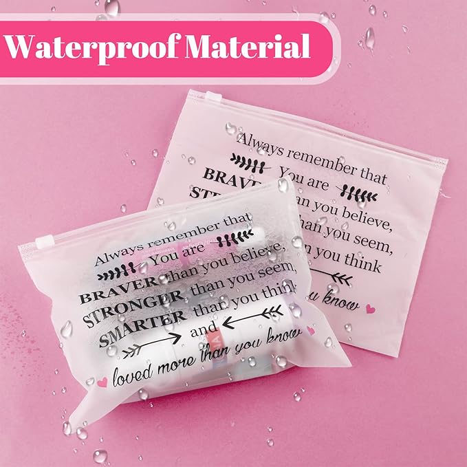 100 Pcs Inspirational Gifts for Girls Women Travel Cheer Makeup Bag Bulk Loved Quotes Cosmetic Bags with Zipper Thank You Encouragement Birthday Gift Bag for Nurse Teacher Friend (You Are Braver)