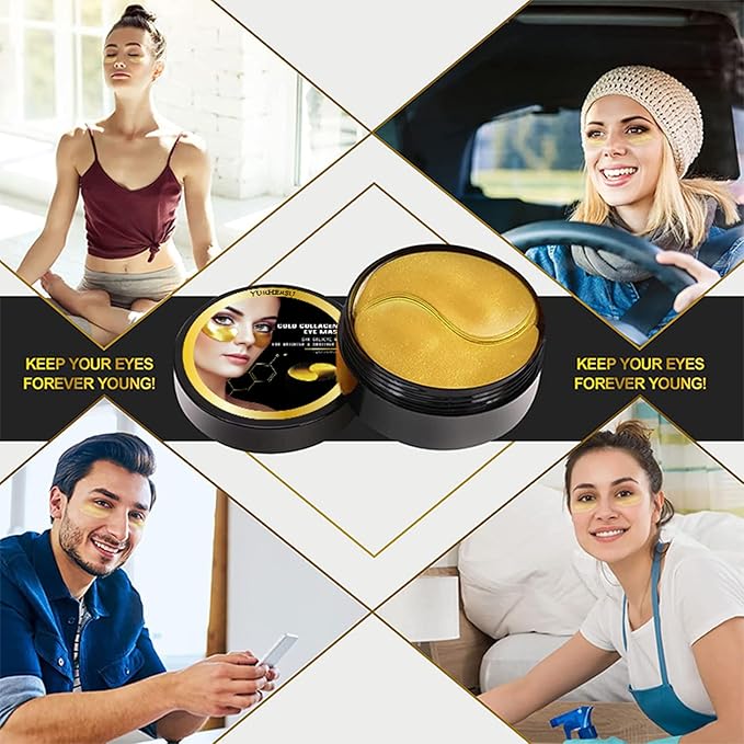 24K Collagen Eye Mask 60 Pcs Moisturzing Eye Pads for Puffy Eyes, Dark Circles, Under Eye Bags, Anti-Wrinkle, Moisturizing, Eye Skin Care Fast Absorption Eye Patches Gel for Women Man