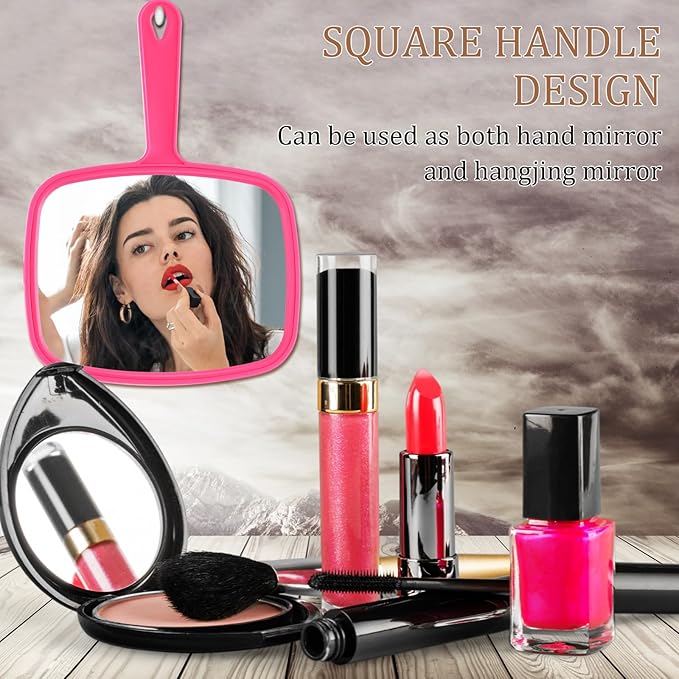 Geetery 12 Pcs Hand Mirror Handheld Makeup Mirrors with Handle Wall Mount for Cosmetic Bathroom Home Barber Salon Travel Portable Beauty School Gift for Women Student 6.69 x 9.45 Inch(Rose Red)