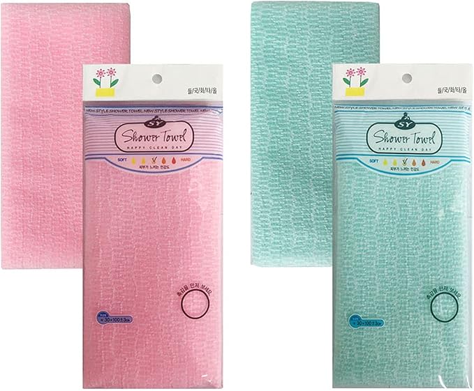 Premium Exfoliating Washcloth Towel 2 Color-Mint Pink) Korean Loofah Bath Sponge Long Back Scrubber African Bath Sponge African Long Net for Shower/It Becomes Softer as You use.by NOPIGO