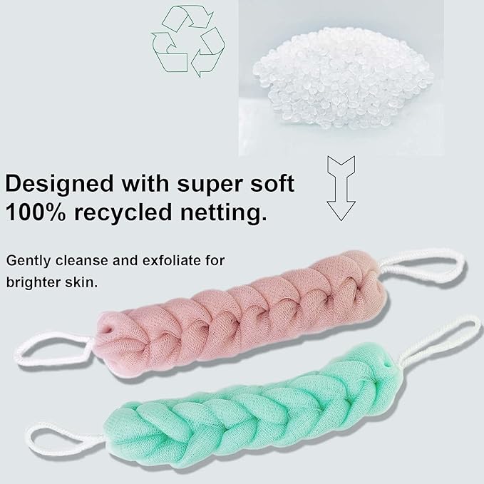 PPHAO - Back Scrubber for Shower - Long Loofah Sponge for Women - Bath Sponge - Loofah Back Scrubber for Shower Exfoliating for Men - 21.5 INCH - Green and Pink Loofah - 2 Pack