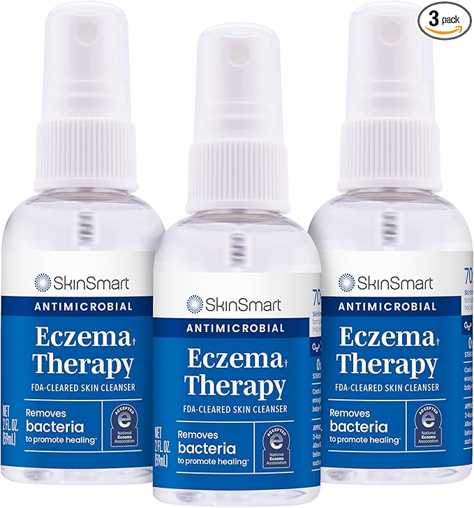 SkinSmart Antimicrobial Eczema Therapy with Hypochlorous Acid, Safely Removes Bacteria so Skin Can Heal, for Adults, Kids and Seniors, Travel Size 2 Ounce Clear Spray (Pack of 3)