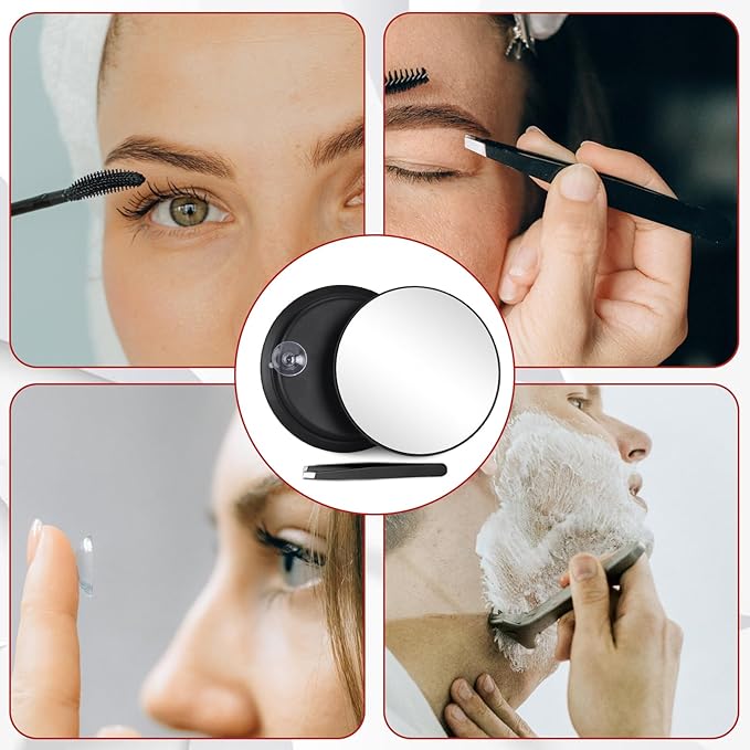 20X Magnifying Mirror and Tweezers Kit, 6 Inch Round Magnifying Makeup Mirror, 20X Magnification Compact Mirror 3 Suction Cups Magnifier Travel Set, Portable Cosmetic Magnified Mirror for Women Men