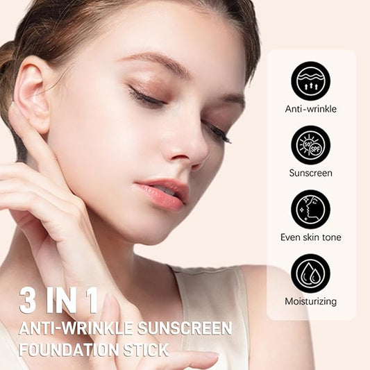 3 In 1-Luxury Anti-Wrinkle Foundation StickοΌ Flawless Eraser Foundation With BrushοΌContour Stick Foundations Face for WomenοΌMulti-use Makeup (Medium Color, 0.71)