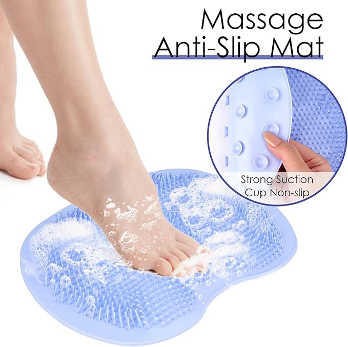 4 Pcs Foot Scrubbers for Use in Shower, Wall Mounted Back Scrubber Silicone, Bath Massage Cushion Brush with Non-Slip Suction Cup, Use de for Women and Men (Blue, Pink, Gray, Yellow)
