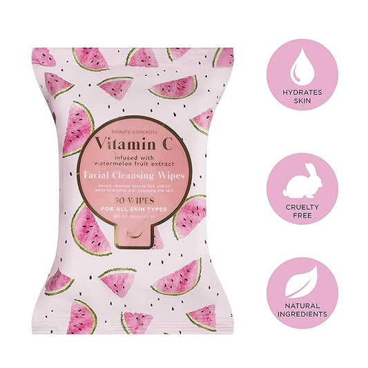 Beauty Concepts Facial Wipe Set - Packs of Face Wipes, Makeup Removing Wipes, Aloe, Vitamin C, Collagen, and Rose