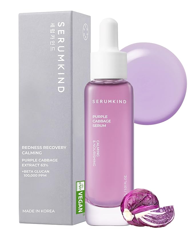 SERUMKIND Purple Cabbage Serum - Calming and Skin Recovery- Korean Face Skincare β Beta Glucan 100,000ppm β Soothing & Redness Relief - Vegan, Cruelty-Free β 1.01 fl.oz.