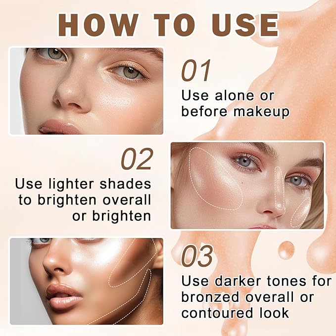 Natural Glow Illuminator Glotion Liquid Highlighter for Face & Body Glow Moisturizing Makeup Highlighter Lightweight Long Lasting Glow Lotion - 02 Light