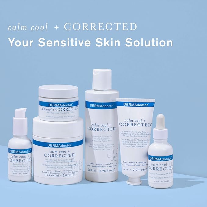 DERMAdoctor Redness & Itchy Skin Relief Calm Cool + Corrected Tranquility Cream for Sensitive Skin | moisturizing face cream Hydration with Squalane & Hyaluronic Acid White Tea Extract β 1.7oz