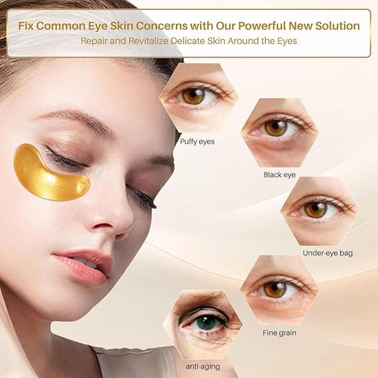 30 Pairs 24K Gold Under Eye Patches β Hydrating Eye Masks for Puffy Eyes & Dark Circles, Ideal for Womenβs Beauty, Travel, & Gifts