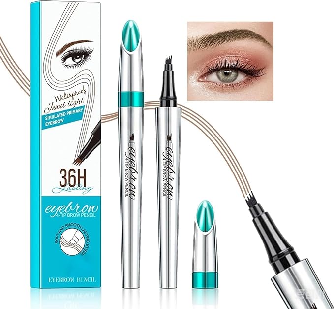 Eyebrow Pencil for Women Makeup, Liquid Eyebrow Pen with 4 Tips, Ultra Slim, Gifts for Girlfriend,Stay on All Day(Black)