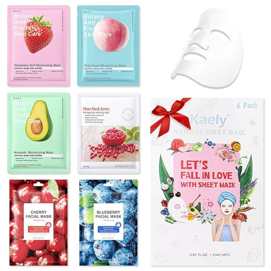 Kaely 6 Pack Variety Face Masks for Kids, Kids Face Mask Spa Day Kit Supplies, Spa Party Favors for Teens Girls Women, Sheet Facial Mask Skincare Gifts Set, Hydrating Nourish for All Skin Types, 05