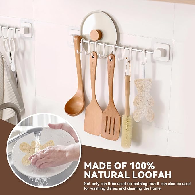 Bear Shaped Nature Loofah Sponge - Premium Body Wash Sponge - Exfoliating Body Scrubber for Shower - Bath Loofah Nature for Silky Smooth Skin - Loofah Pack for Holiday(Pack of 2)