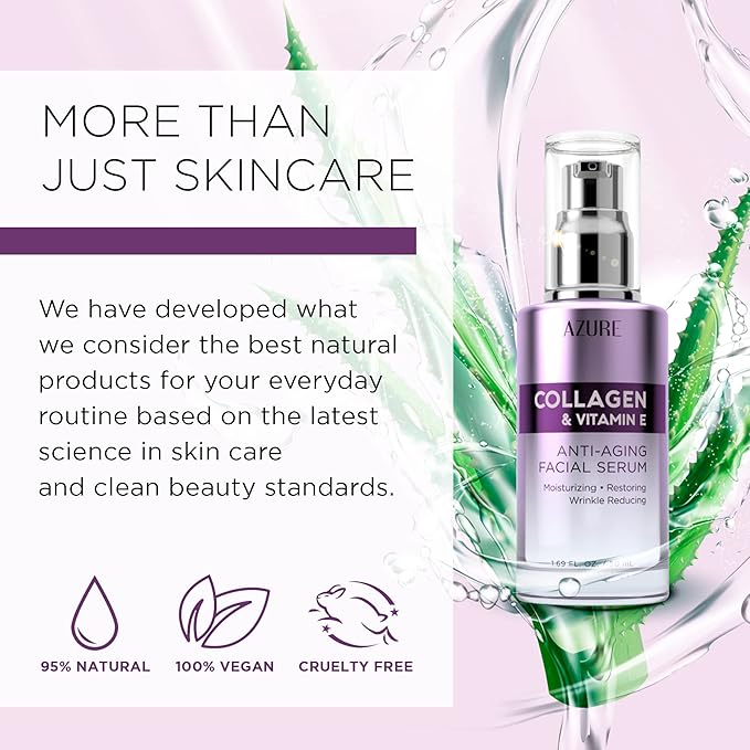 Azure Dermatologist Tested Collagen & Vitamin E Face Serum - K Beauty Anti-Aging Formula for Wrinkle Repair & Dark Spot Treatment - Korean Skincare, Premium Retinol Enhanced Solution - 1.69 fl oz