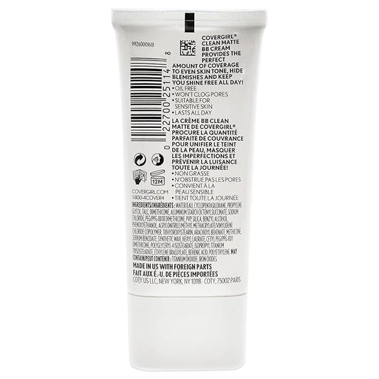 COVERGIRL - Clean Matte BB Cream, Oil-Free, Long-Lasting, Sensitive Skin, Lightweight, 100% Cruelty-Free (Pack of 2)