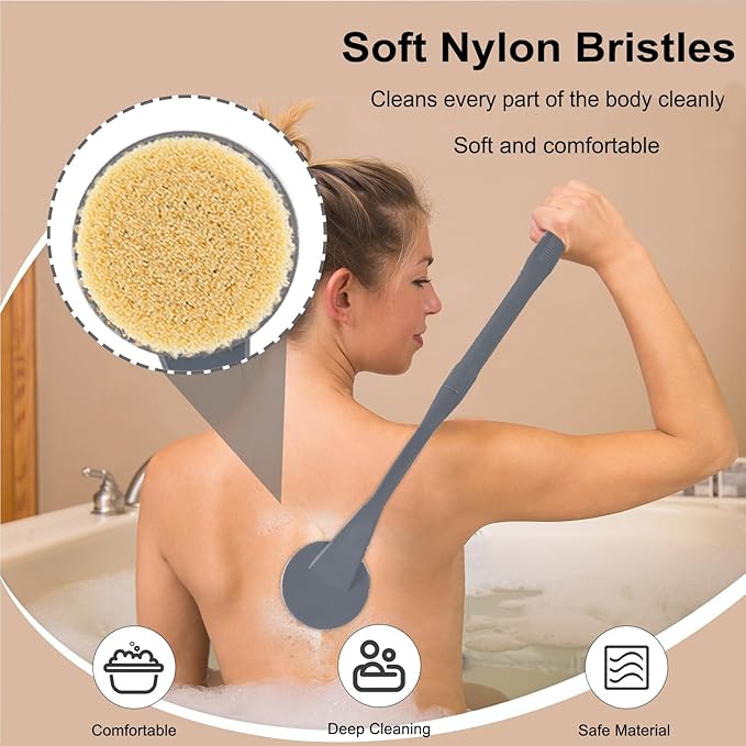 Back Scrubber for Shower,20.5" Bath Brush Long Handle for Deep Cleaning,Back Brush for Shower Men Women(Grey)